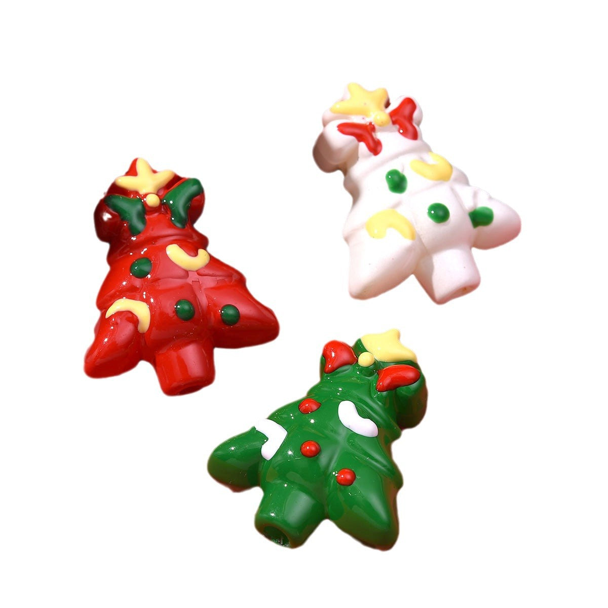 Wholesale 10pcs Double-sided Drip Oil Christmas Tree Acrylic Bead Beads